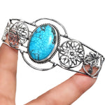 Indonesian Bali Java -Natural Oval Turquoise Gemstone .925 Sterling Silver Cuff Bangle - BELLADONNA