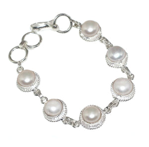 Beautiful Handmade White Pearl . 925 Sterling Silver Bracelet - BELLADONNA