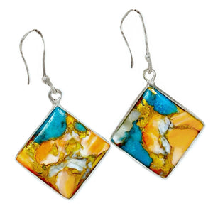 Natural Spiny Oyster Arizona Turquoise Solid .925 Sterling Silver Earrings - BELLADONNA