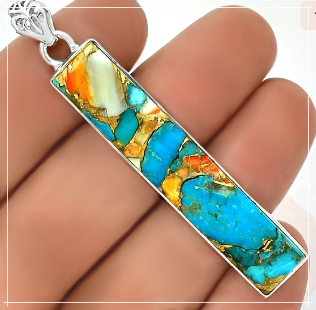 Natural Spiny Oyster Arizona Turquoise Solid .925 Sterling Silver Pendant - BELLADONNA