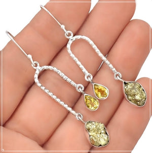 Peruvian Natural Golden Pyrite, Citrine  Solid .925 Sterling Silver Earrings - BELLADONNA