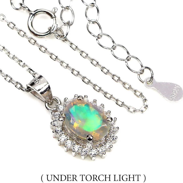 Deluxe Unheated Full Flash Fire Opal, White Cubic Zirconia Solid.925 Sterling Silver Necklace - BELLADONNA