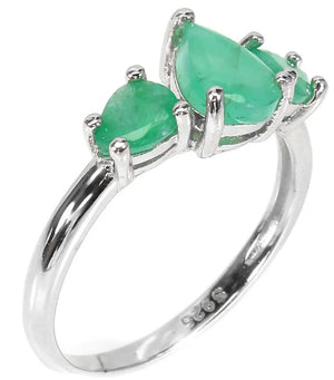 Natural Unheated Brazilian Emerald Pears Solid .925 Silver 14k White Gold Size 6.5 or N - BELLADONNA