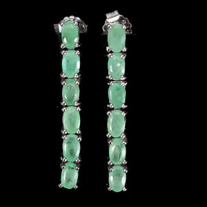 12 Natural Unheated Brazilian Emerald Solid .925 Sterling Silver 14k White Gold Earrings - BELLADONNA