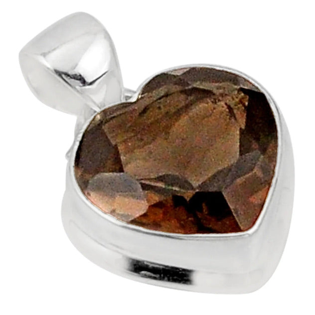 Natural Smoky Topaz Gemstone Heart set in Solid .925 Sterling Silver Pendant - BELLADONNA