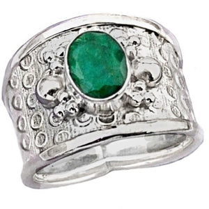 Handmade Victorian Style Natural Indian Emerald Oval Gemstone Solid .925 Silver Ring Size 7 or O - BELLADONNA