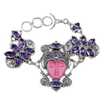 Carved Face Agate, Purple Amethyst Gemstone .925 Sterling Silver Bracelet - BELLADONNA