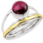 Two Tone Fire Garnet Solid .925 Sterling Silver Ring Size 6.5 or N - BELLADONNA