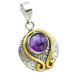 3.50 cts Two Tone Victorian Natural Purple Amethyst Gemstone Solid .925 Sterling Silver Pendant - BELLADONNA