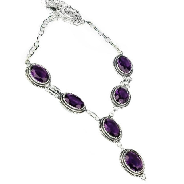 Handmade Antique Style Purple Amethyst Gemstone 925 Silver Necklace - BELLADONNA