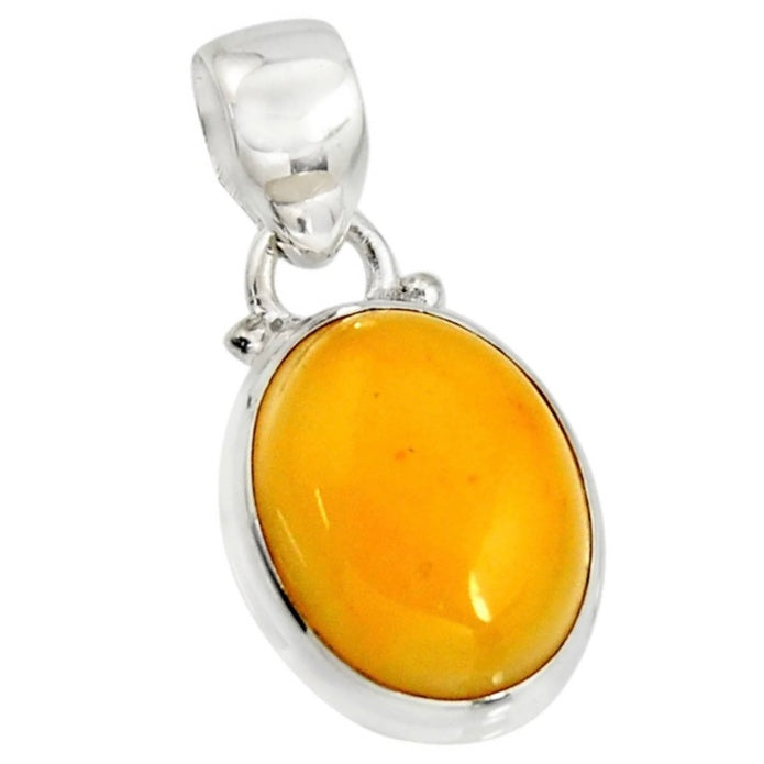 Natural Yellow Amber Bone Gemstone Solid .925 Sterling Silver Pendant - BELLADONNA