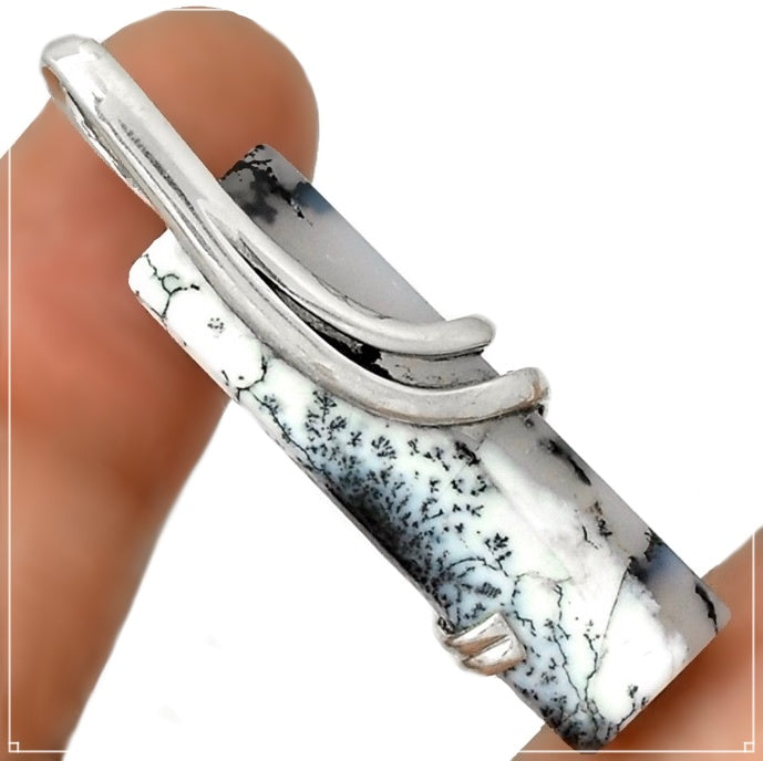 Natural Dendritic Opal Gemstone .Solid 925 Sterling Silver Pendant - BELLADONNA
