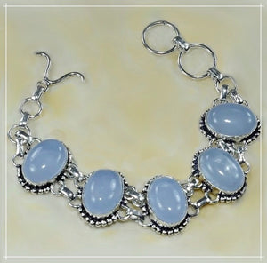 Blue Chalcedony Gemstone .925 Silver Bracelet - BELLADONNA