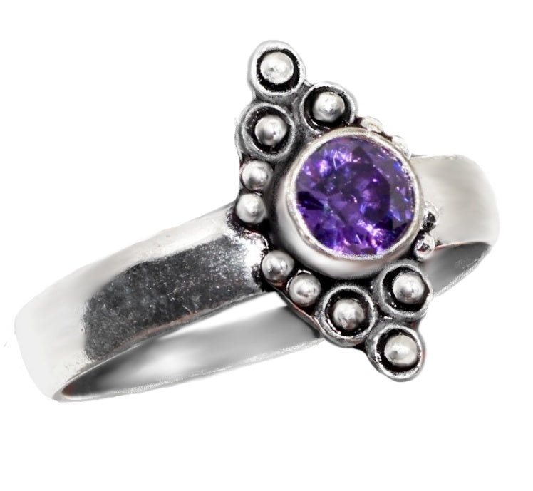 Handmade Purple Amethyst Gemstone .925 Silver Ring Size 8 / Q - BELLADONNA