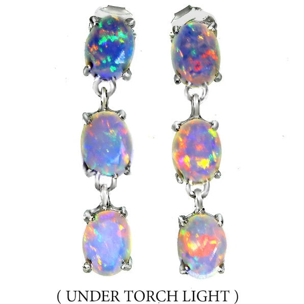 Deluxe Natural Unheated Full Rainbow Fire Opal Gemstone 925 Sterling Silver 14K White Gold Earrings - BELLADONNA