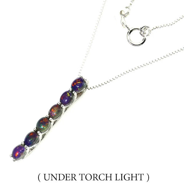 Deluxe Natural Rainbow Flash Black Fire Opal Solid.925 Sterling Silver 14K White Gold Necklace - BELLADONNA