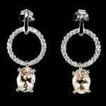 Deluxe Natural Unheated Morganite and White Cubic Zirconia Solid .925 Sterling Silver Earrings - BELLADONNA