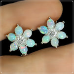 Natural Unheated Rainbow Fire Opal & White Cubic Z Solid .925 Silver 14K White Gold Earrings - BELLADONNA