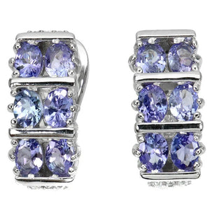 Deluxe Natural Unheated Tanzanite and White CZ Gemstone Solid .925 Silver & White Gold Earrings - BELLADONNA