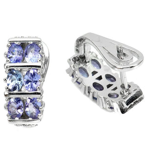 Deluxe Natural Unheated Tanzanite and White CZ Gemstone Solid .925 Silver & White Gold Earrings - BELLADONNA