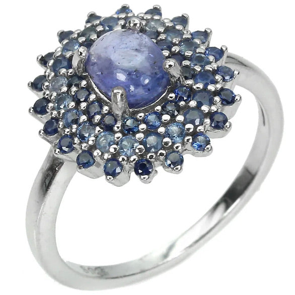 Rare Natural Unheated Tanzanite and Blue Sapphire Ring in Solid .925 Silver Size US 8.5 or Q 1/2 - BELLADONNA