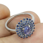 Rare Natural Unheated Tanzanite and Blue Sapphire Ring in Solid .925 Silver Size US 8.5 or Q 1/2 - BELLADONNA