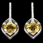 Natural Unheated Yellow Citrine 9 x 4mm AAA White Cz 925 Sterling Silver 14K White Gold Earrings - BELLADONNA