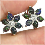 Deluxe Natural Unheated Rainbow Full Flash Black Fire Opal Solid .925 Silver Earrings - BELLADONNA