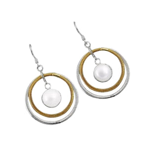 Two Tone 6.38 cts Natural White Pearl Solid .925 Sterling Silver Earrings - BELLADONNA
