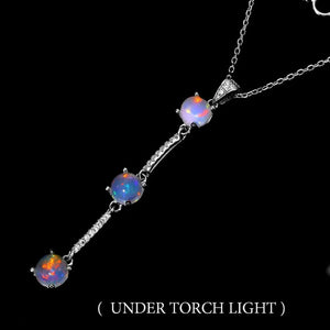 Deluxe Unheated Rainbow Full Flash Rainbow Fire Opal Solid .925 Sterling 14K W Gold Necklace - BELLADONNA