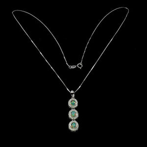 Full Flash Fire Opal, White Topaz Solid.925 Sterling Silver Necklace - BELLADONNA