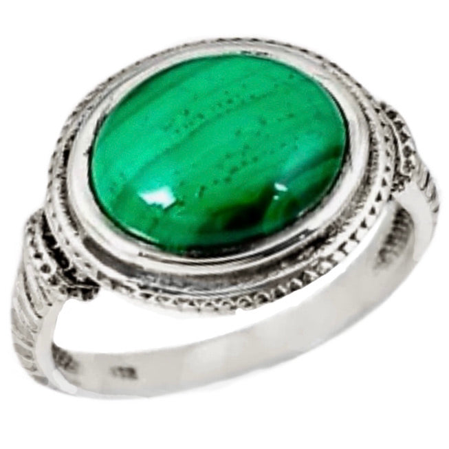 Natural Malachite in Set In Solid .925 Sterling Silver Ring Size US 8 - BELLADONNA