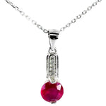 Dainty Natural Ruby & AAA White Cubic Zirconia  .925 Solid Sterling Silver  14K White Gold Necklace - BELLADONNA