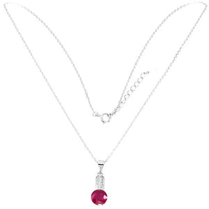 Dainty Natural Ruby & AAA White Cubic Zirconia  .925 Solid Sterling Silver  14K White Gold Necklace - BELLADONNA