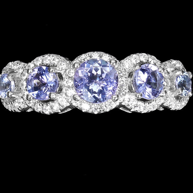 Rare Natural Unheated Tanzanite and AAA White Cubic Zirconia Ring in Solid .925 Silver Size US 8 /Q - BELLADONNA