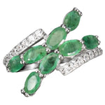 Natural Brazilian Emerald Ovals and AAA White Cubic Zirconia Solid .925 Silver Size 7 - BELLADONNA