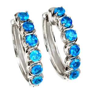 Natural Neon Blue Apatite Gemstone Solid .925 Sterling Silver 14K White Gold Earrings - BELLADONNA
