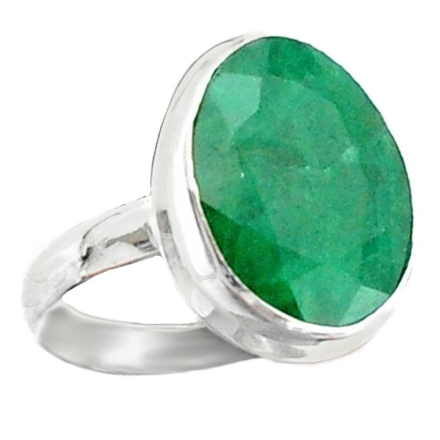 Natural Indian Emerald Oval Solid .925 Silver Ring Size 8 or Q - BELLADONNA