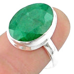 Natural Indian Emerald Oval Solid .925 Silver Ring Size 8 or Q - BELLADONNA
