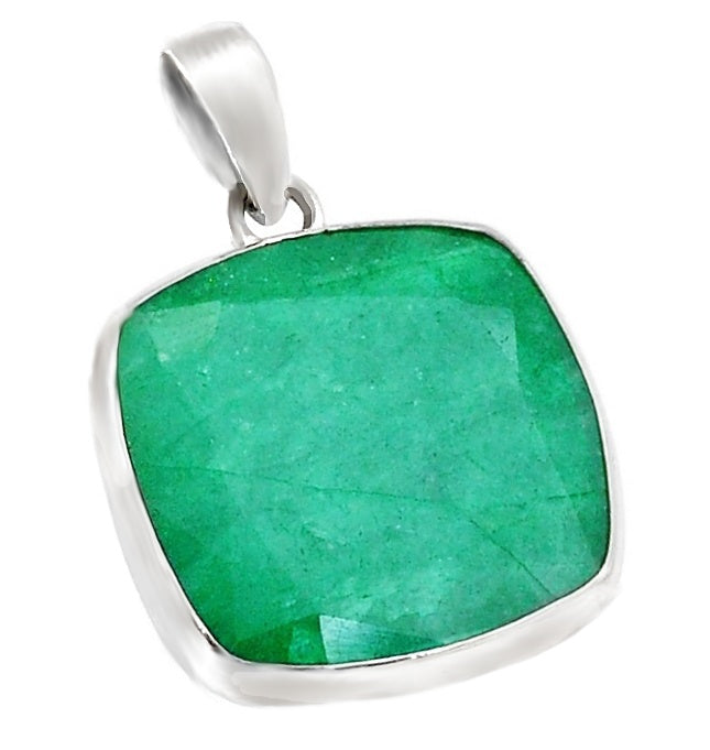 Natural Indian Emerald Octagon Shape Gemstone Solid 925 Sterling Silver Pendant - BELLADONNA