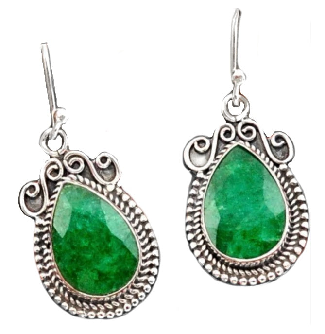 Natural Indian Emerald Gemstone set in Solid .925 Sterling Silver Earrings - BELLADONNA