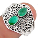 Natural Indian Emerald Oval Solid .925 Silver Ring Size 9 or R 1/2 - BELLADONNA