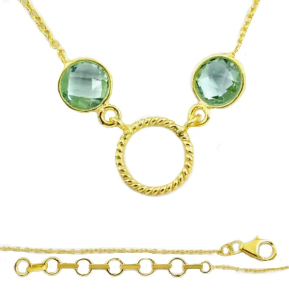 Dainty Natural Round Green Amethyst Gemstones Solid .925 Silver Pendant 14K Yellow Gold Necklace - BELLADONNA