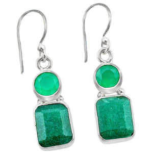 Natural Indian Emerald and Chalcedony Gemstone set in Solid .925 Sterling Silver Earrings - BELLADONNA