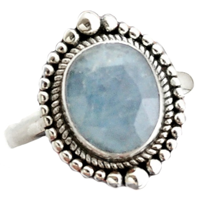 5.08 cts Natural Aquamarine Gemstone Set Solid .925 Sterling Silver Ring Size 8.5 or Q 1/2 - BELLADONNA