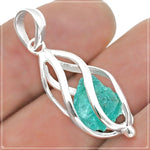 Natural Neon Blue Apatite Rough in a Solid .925 Sterling Silver Caged Pendant - BELLADONNA