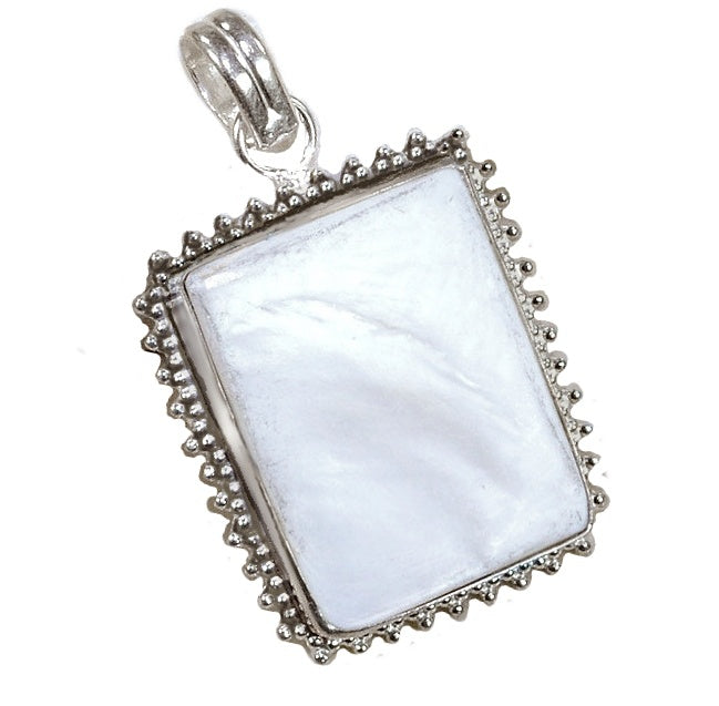 Natural Mother of Pearl Rectangle .925 Silver Pendant - BELLADONNA