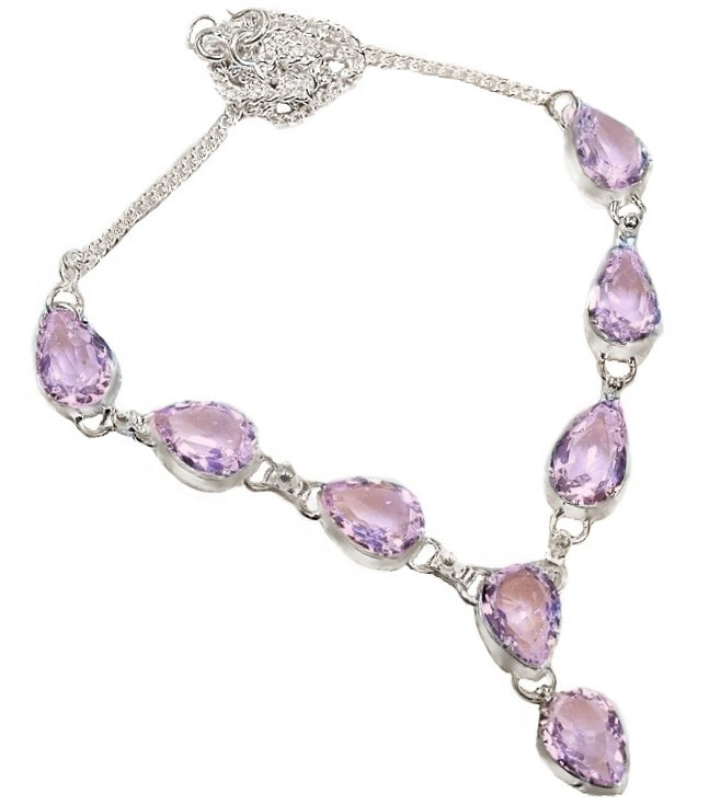 Pastel Pink Topaz Pears Gemstone .925 Silver Necklace - BELLADONNA
