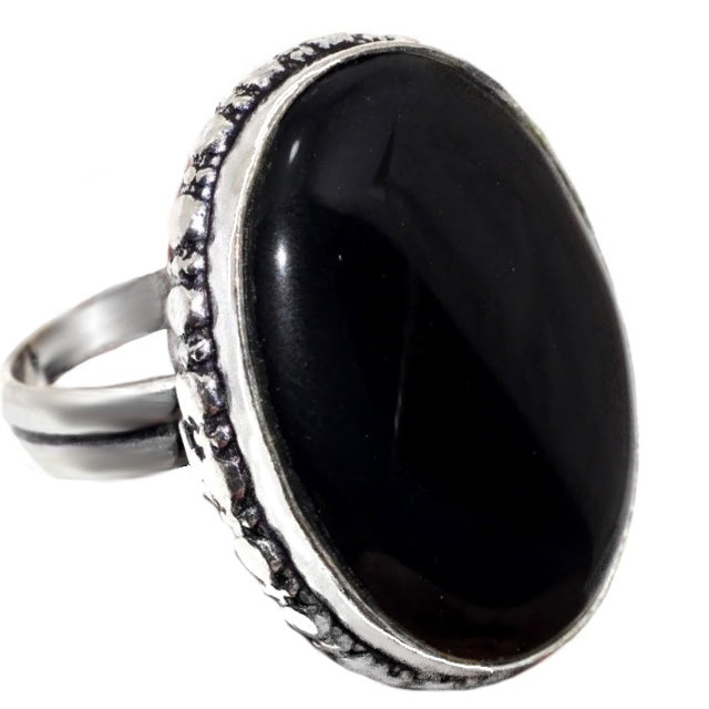 Handmade Black Onyx Oval Gemstone .925 Silver Ring Size US 9 or UK R 1/2 - BELLADONNA