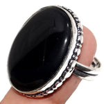 Handmade Black Onyx Oval Gemstone .925 Silver Ring Size US 9 or UK R 1/2 - BELLADONNA